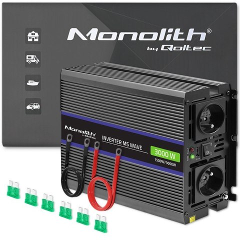 Przetwornica napięcia Monolith 3000 MS Wave | 12V na 230V | 1500/3000W | USB Qoltec