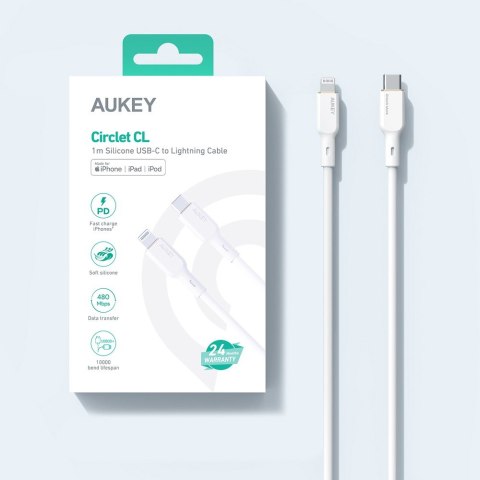 CB-SCL2 kabel Lightning - USB-C 1.8m MFi Apple USB-PD silikonowy biały AUKEY
