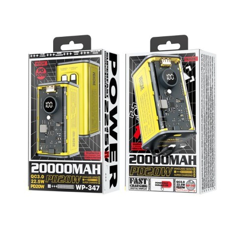 Power bank 20000 mAh Super Fast Charging z wbudowanym kablem USB-C PD 20W & Lightning + USB-A QC3.0 22.5W WEKOME