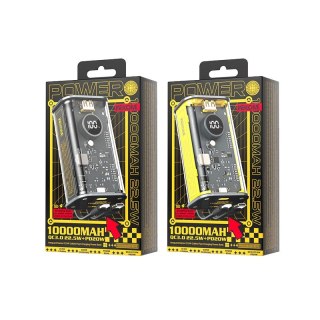 Power bank 10000 mAh Fast Charging z wbudowanym kablem USB-C & Lightning PD 20W + QC 22.5W Czarny WEKOME