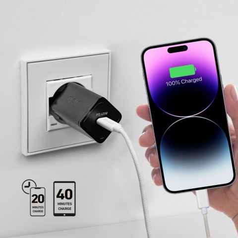 Ładowarka sieciowa Power Delivery GaN USB-C 45W - czarna SBS
