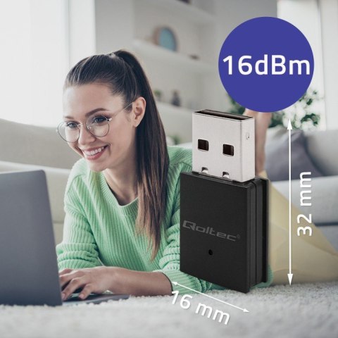 Adapter bezprzewodowy Ultra szybki mini WiFi Standard AC | BT 4.0USB | 600Mbps Qoltec