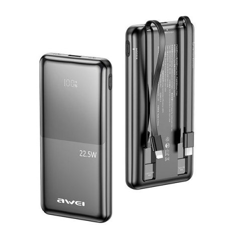 Powerbank 10000mAh P76K 22,5W 4 Wyjścia ładowania dwa kable AWEI
