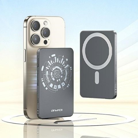 Powerbank indukcyjny MagSafe 5000mAh P112K Szary AWEI