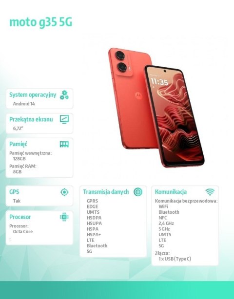Smartfon moto g35 5G 8/128GB Hot Coral Motorola