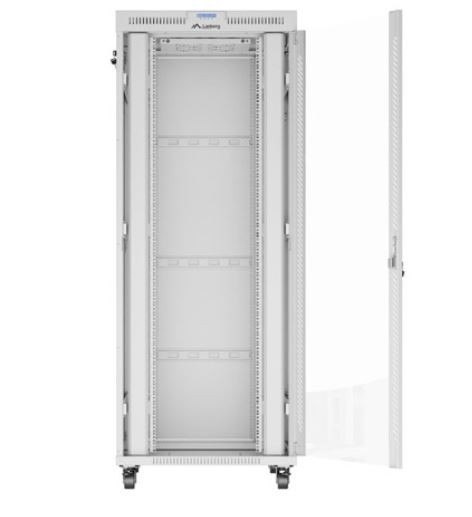 Szafa stojąca rack 19 cali 42U 800x1000 szara drzwi szkalne flat pack Lanberg