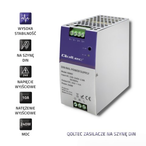 Zasilacz na szynę DIN | 240W | 24V | 10A Qoltec
