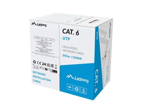 Kabel LAN UTP KAT.6 305M drut CCA szary fluke passed Lanberg