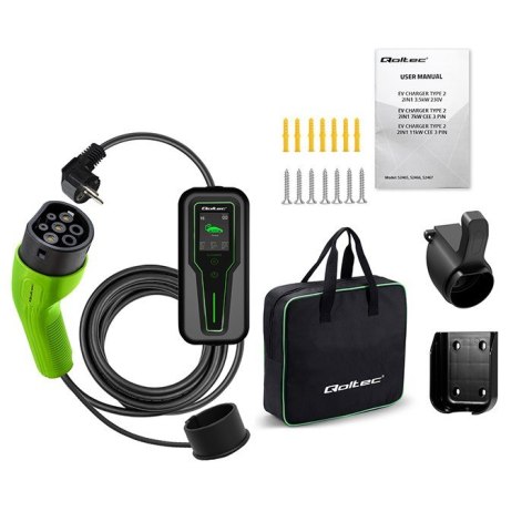 Mobilna ładowarka do samochodu elektrycznego EV z regulacją 2w1 Typ2 | 3.5kW | 230V | LCD | Przenośna | Wallbox | 5m Qoltec