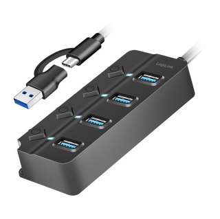 HUB 4xUSB-A, Gen1, 4x ON/OFF, czarny LogiLink