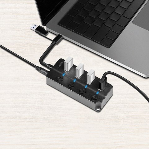 HUB 4xUSB-A, Gen1, 4x ON/OFF, czarny LogiLink