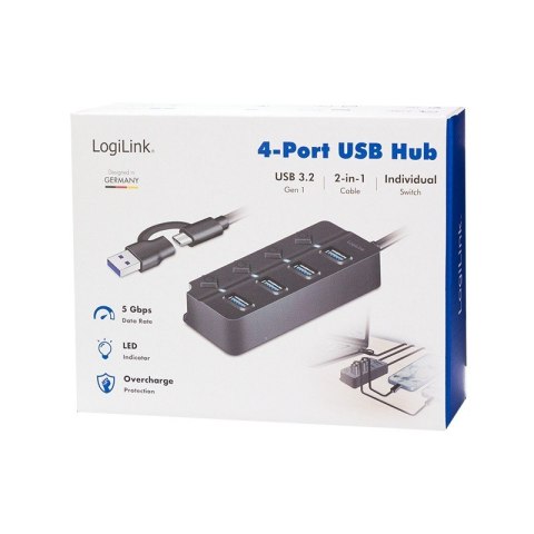 HUB 4xUSB-A, Gen1, 4x ON/OFF, czarny LogiLink