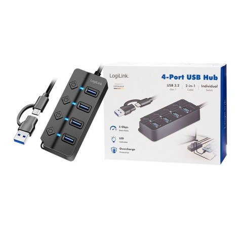 HUB 4xUSB-A, Gen1, 4x ON/OFF, czarny LogiLink