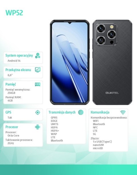 Smartfon WP52 5G 4/256/GB IP69K Czarny OUKITEL