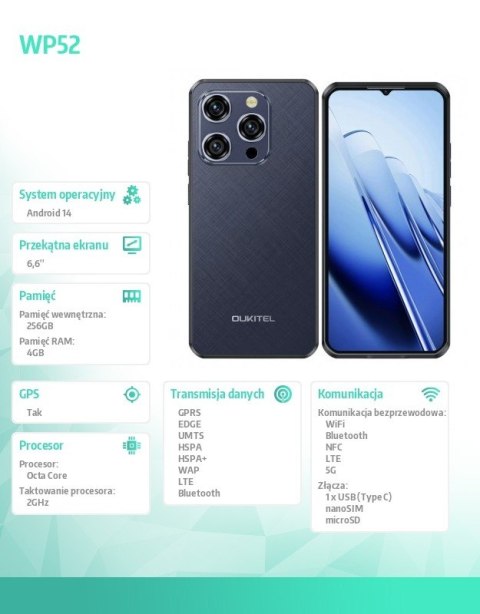 Smartfon WP52 5G 4/256/GB IP69K Niebieski OUKITEL
