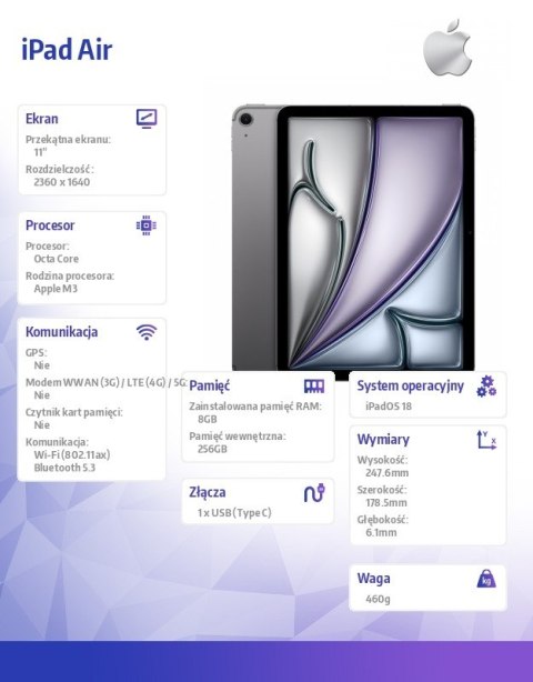 IPad Air 11 cali WiFi 256GB Szary Apple