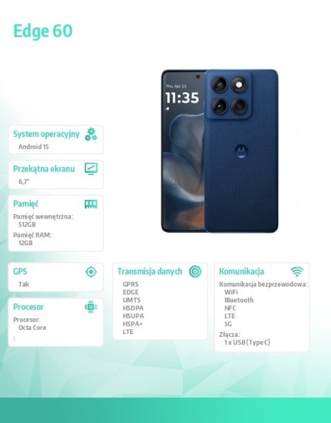 Smartfon Edge 60 12/512GB Gibraltar Sea-Blue Motorola