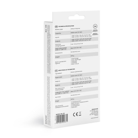 Powerbank bezprzewodowy 10000 mAh, BA-09 Savio