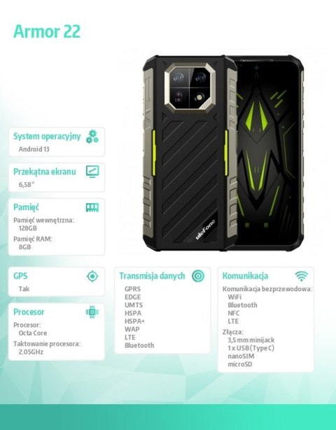 Smartfon Armor 22 4G 8/128GB IP69K Zielony ULEFONE