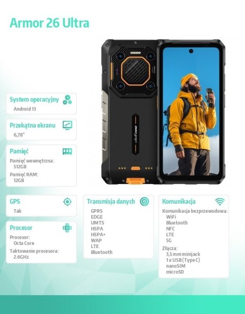 Smartfon Armor 26 Ultra 5G 12/512GB IP69K Czarny ULEFONE