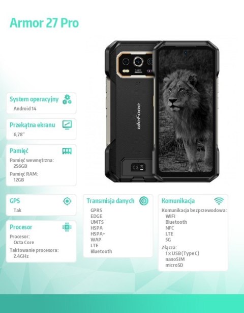 Smartfon Armor 27 Pro 5G 12/256GB IP69K Czarny ULEFONE