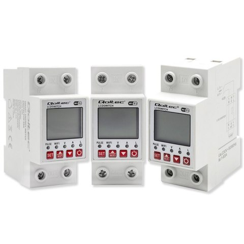 Przekaźnik 63A na szynę DIN z licznikiem energii elektrycznej | Timer | Tuya | Wi-Fi | LED  Qoltec
