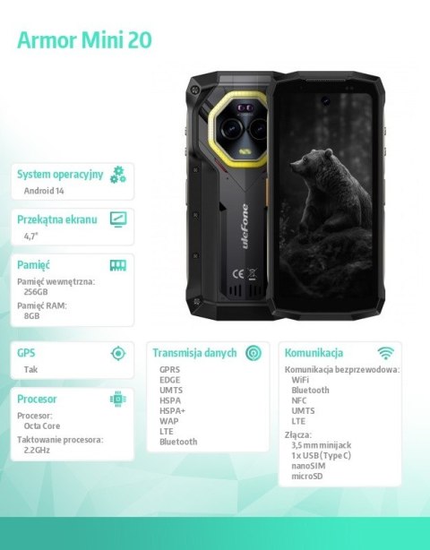 Smartfon Armor Mini 20 4G 8/256GB IP69K Czarny ULEFONE