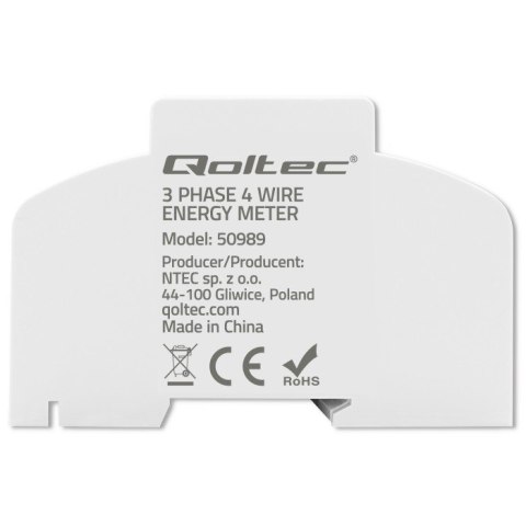 Trójfazowy dwukierunkowy elektroniczny licznik | miernik zużycia energii na szynę DIN | 400V | 100A | LCD | 4P Qoltec