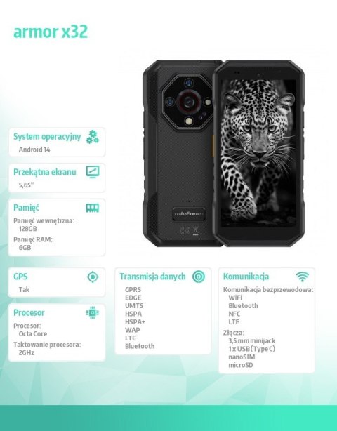 Smartfon Armor X32 4G 6/128GB IP69K Czarny ULEFONE