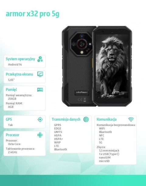 Smartfon Armor X32 Pro 5G 8/256GB IP69K Czarny ULEFONE