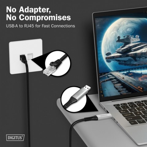 Kabel adapter USB-A - RJ45 Kat. 6A S/FTP, 1 Gbit/s, USB 3.2 Gen1, LSZH, 3m Digitus