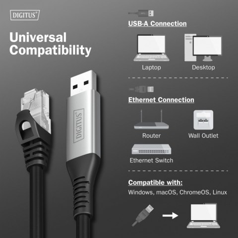 Kabel adapter USB-A - RJ45 Kat. 6A S/FTP, 1 Gbit/s, USB 3.2 Gen1, LSZH, 3m Digitus
