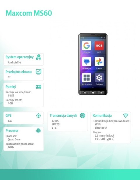 Smartfon dla seniora MS601 4G Maxcom