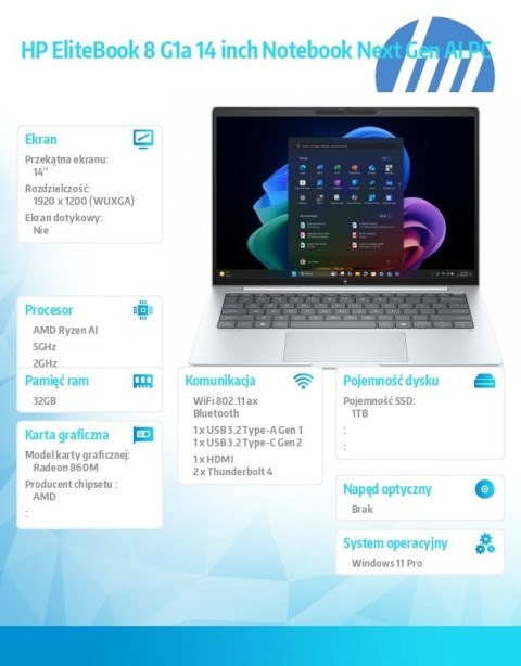 Notebook EliteBook 8 G1a Ryzen AI 7 PRO 350 1TB/32GB/W11P/14.0 C51HCET HP Inc.