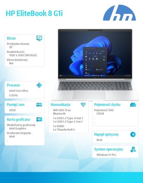 Notebook EliteBook 8 G1i U7-255U 512GB/32GB/W11P/16cali C51LXET HP Inc.