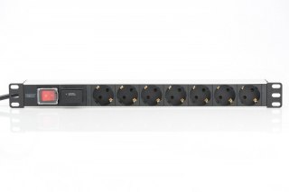 Listwa zasilająca PDU 19 cali RACK 7xSchuko, 2m 1xSchuko, 16A, wł./wył., zab.przepięciowe, aluminiowa Digitus