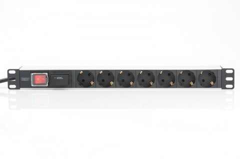 Listwa zasilająca PDU 19 cali RACK 7xSchuko, 2m 1xSchuko, 16A, wł./wył., zab.przepięciowe, aluminiowa Digitus