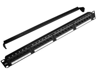 Patch Panel 24 Porty 1U 19'' Kat.6 z funkcją organizacji kabli czarny Gembird