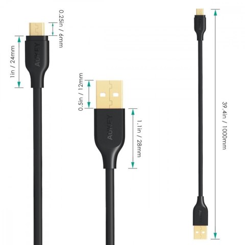 CB-MD1 kabel micro USB - USB-A 1m 480 Mbps Quick Charge czarny AUKEY