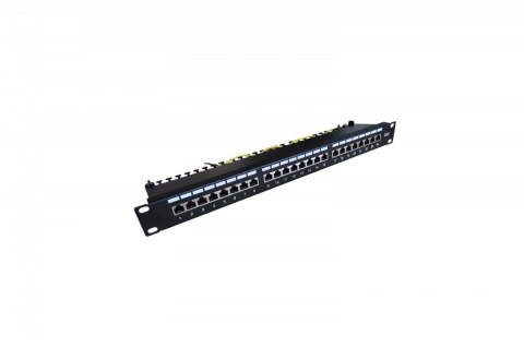 Panel krosowy (patch panel) 19'' 24x RJ45, kat.6, ekranowany, LSA poziom, prowadnica kabli, pola opisowe, 1U, czarny (kompletny) Digitus