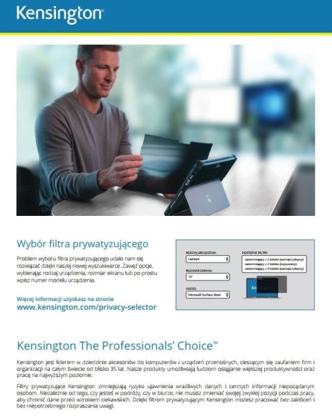 Filtr prywatyzujący 2-stronny, zdejmowany, do monitora 14 cali 16:9 Kensington