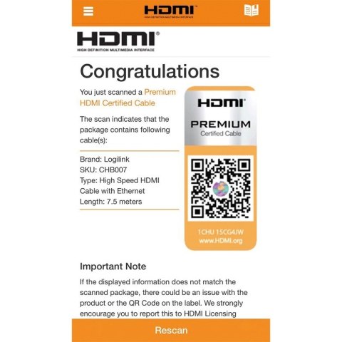 Kabel premium HDMI Ultra HD, 7.5m LogiLink