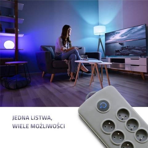 Listwa antyprzepięciowa Quick Switch, 8 gniazd, 2,5m, szara Qoltec