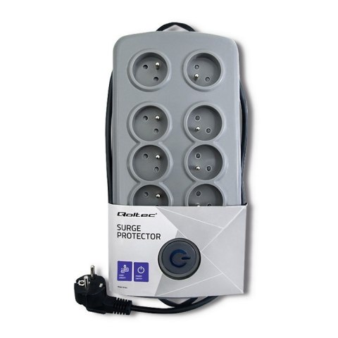 Listwa antyprzepięciowa Quick Switch, 8 gniazd, 2,5m, szara Qoltec