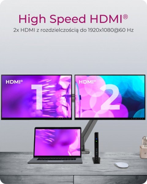 Stacja dokująca IB-DK2251AC do Notebooka DisplayLink, 2 x HDMI IcyBox