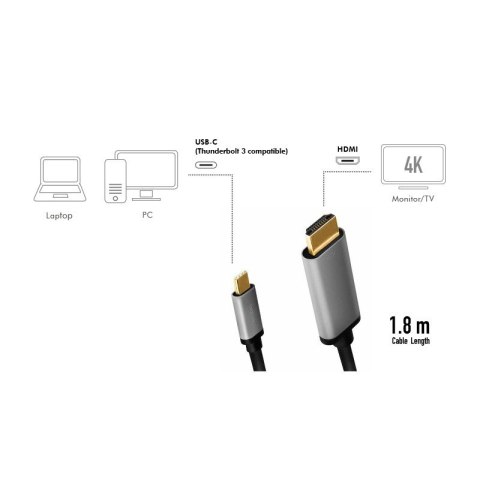 Kabel USB-C do HDMI, 4K 60Hz aluminiowy 1.8m LogiLink