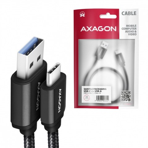 BUCM3-AM20AB Kabel USB-C - USB-A 3.2 Gen 1, 2m, 3A, ALU, oplot, czarny AXAGON