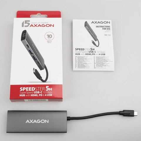 HMC-5G2 Wieloportowy hub USB 5in1, 10Gbps, 2x USB-A + 2x USB-C + HDMI 4K/60Hz, PD 100W, 13cm USB-C kabel AXAGON
