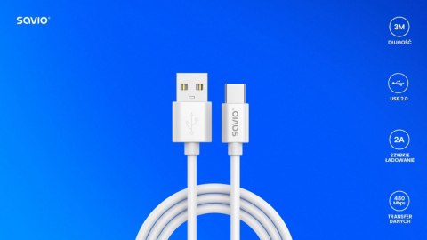 Kabel USB-A - USB-C, 2A, 3m, CL-168 Savio