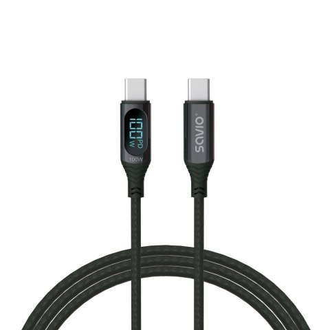 Kabel USB - USB C z wyświetlaczem, 100W, CL-174 Savio